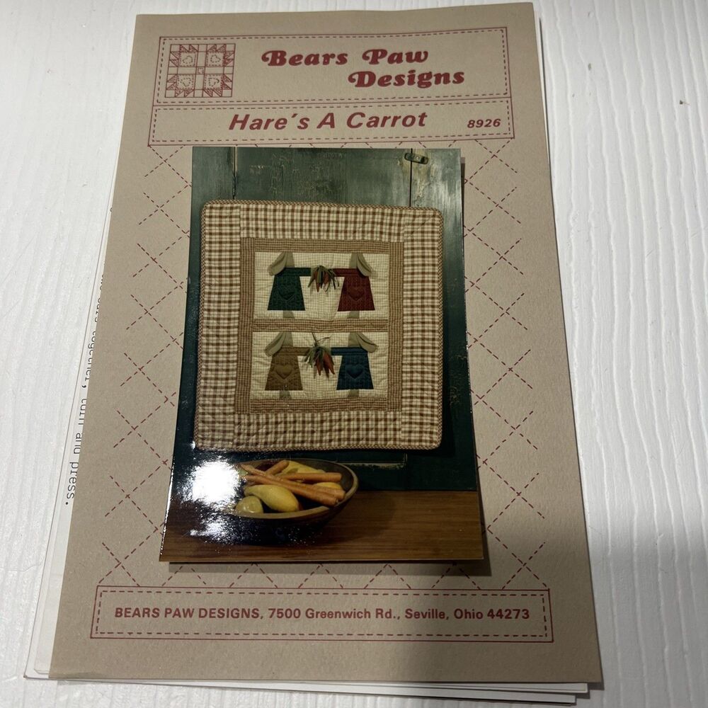 Bears Paw Designs︱Hare's a Carrot︱8926︱Patterns︱UNCUT︱NEW︱Rabbit︱Bunny︱Quilt